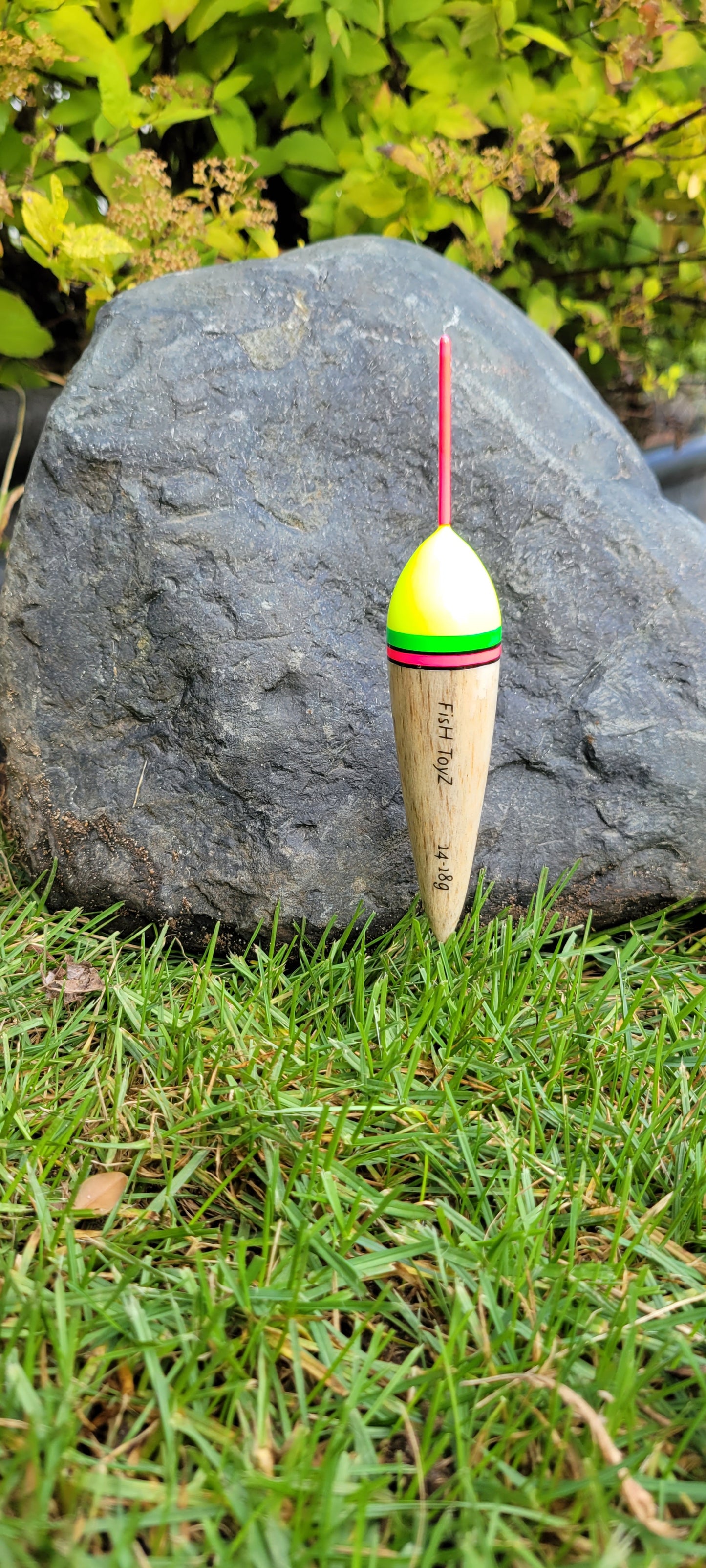 14-18g fixed float Florescent yellow with green and pink stripe, pink stem